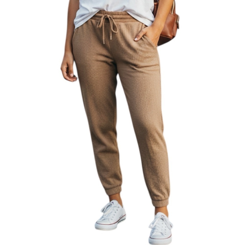 One Step Up Textured Tan Joggers | XL High-Waist Neutral Track Pants